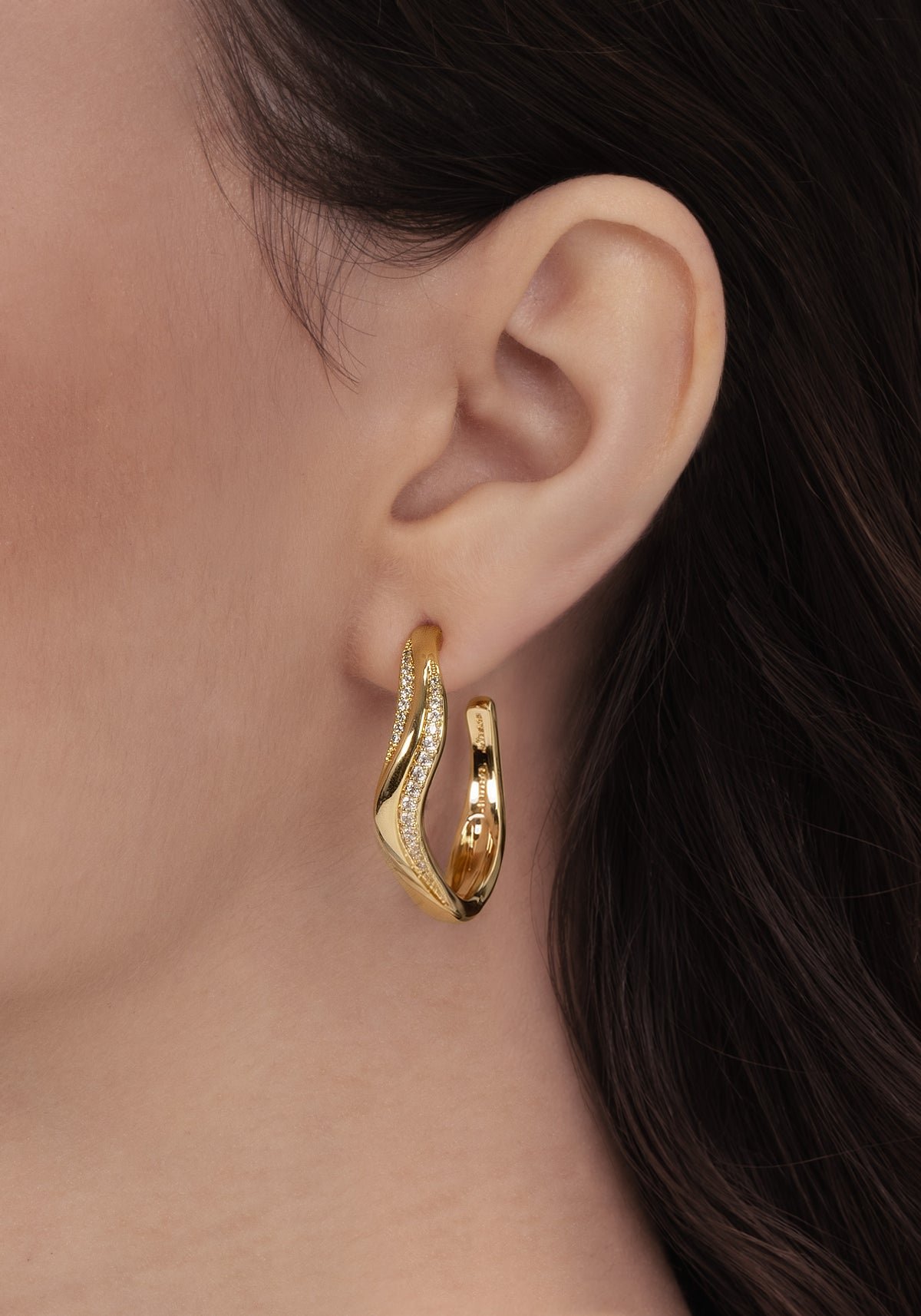 River Wave Pave Hoops, Gold
