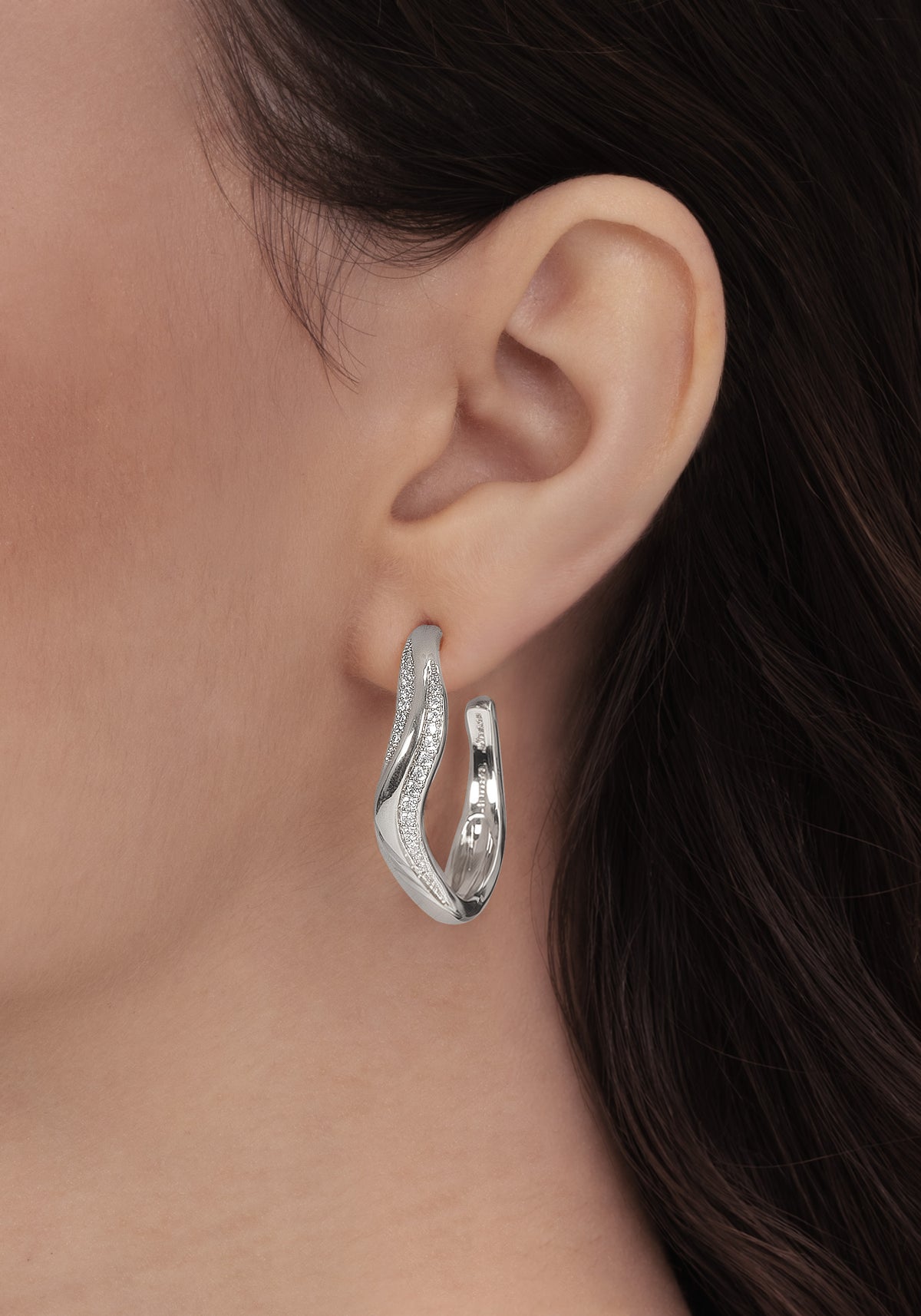 River Wave Pave Hoops, Silver