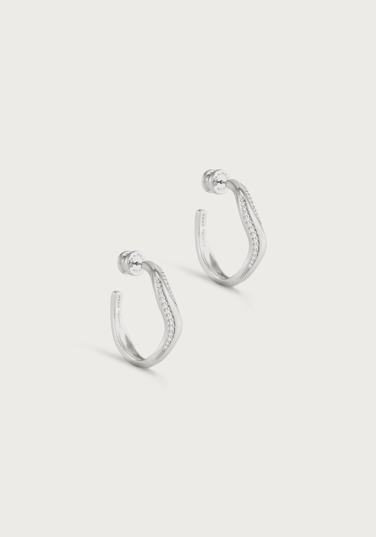 River Wave Pave Hoops, Silver