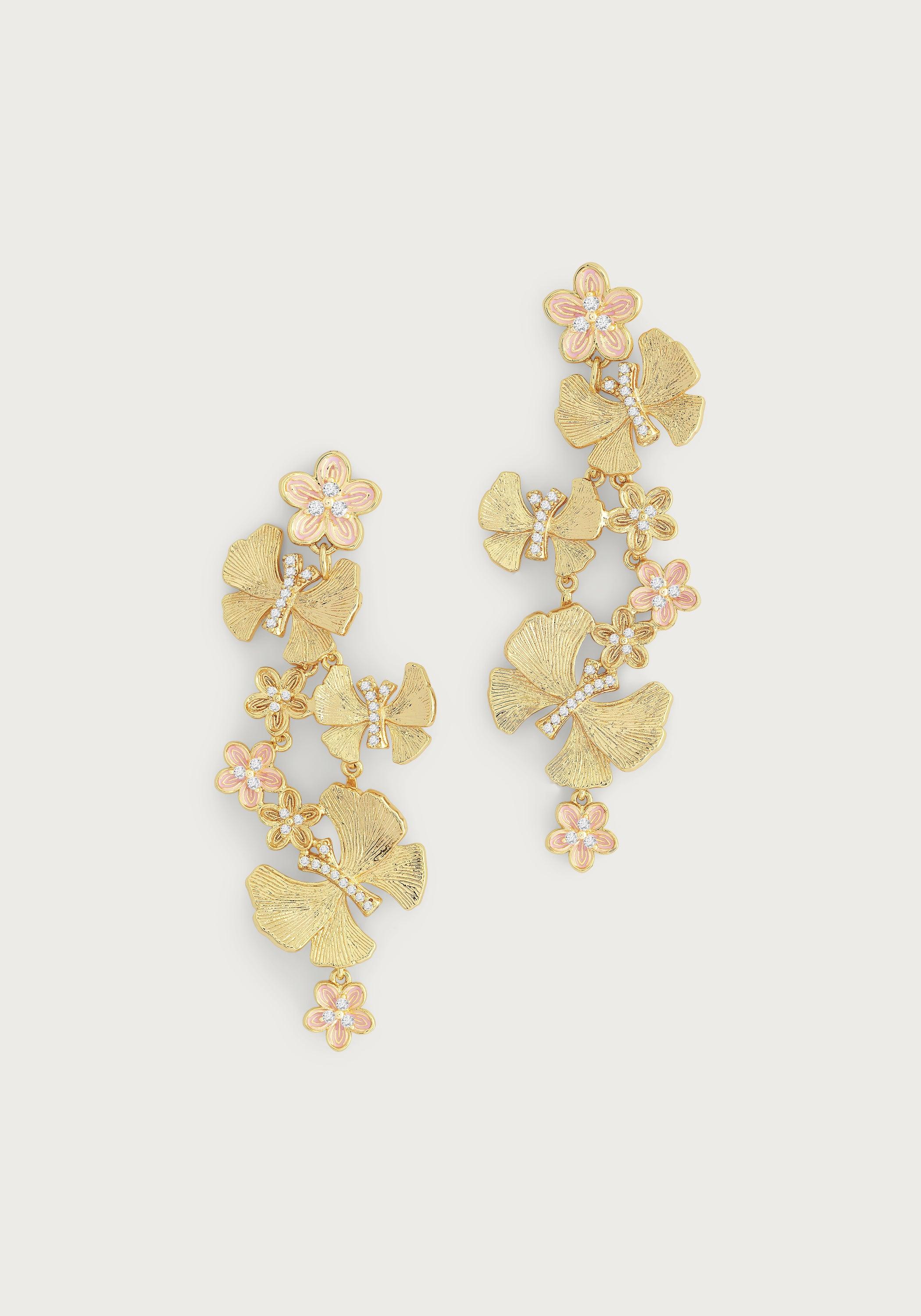 Butterfly With Flowers Dangle Earrings - Anabel Aram
