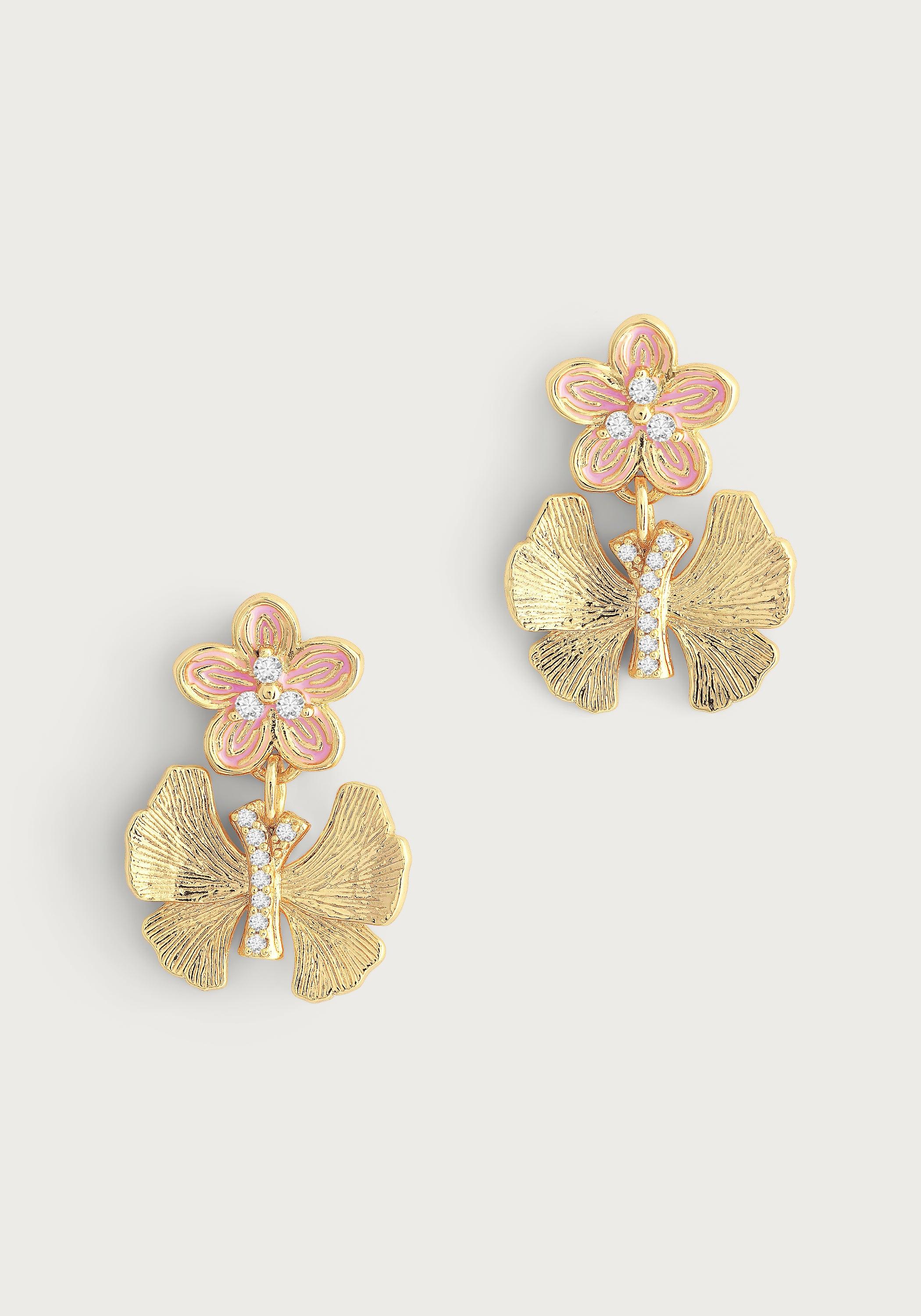 Butterfly With Enamel Flower Earrings - Anabel Aram