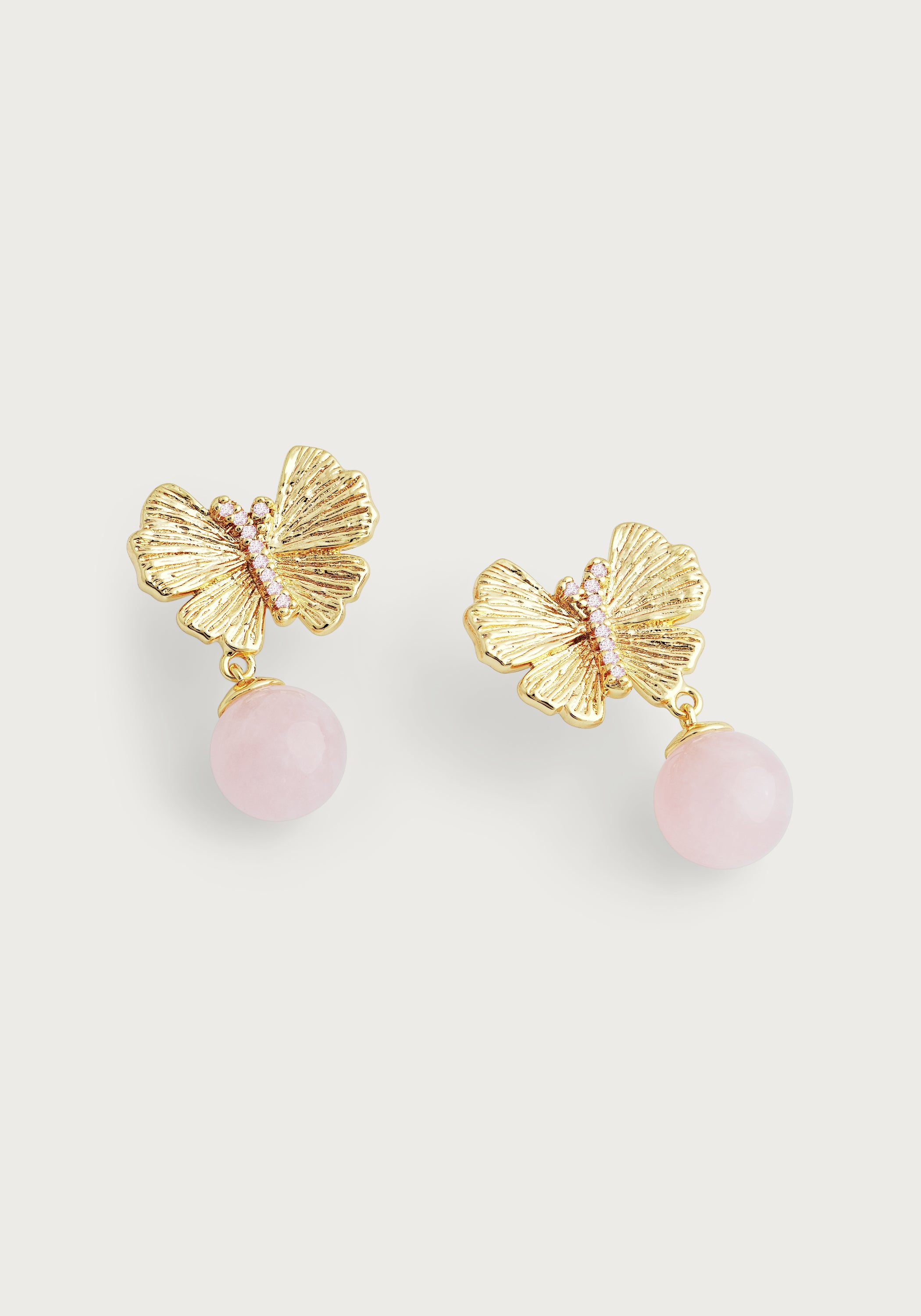 Butterfly With Rose Quartz Drop Earring