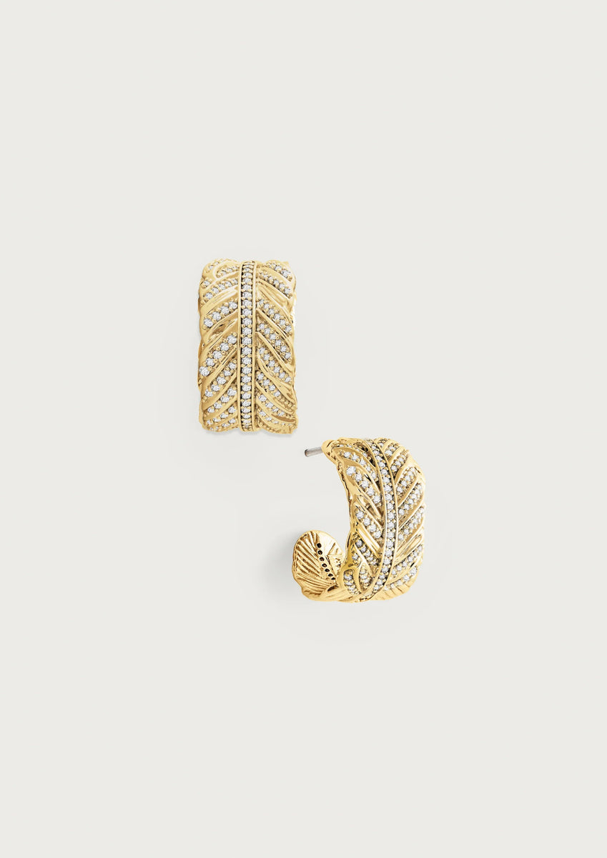 Feather Small Pave Hoop Earrings - Anabel Aram