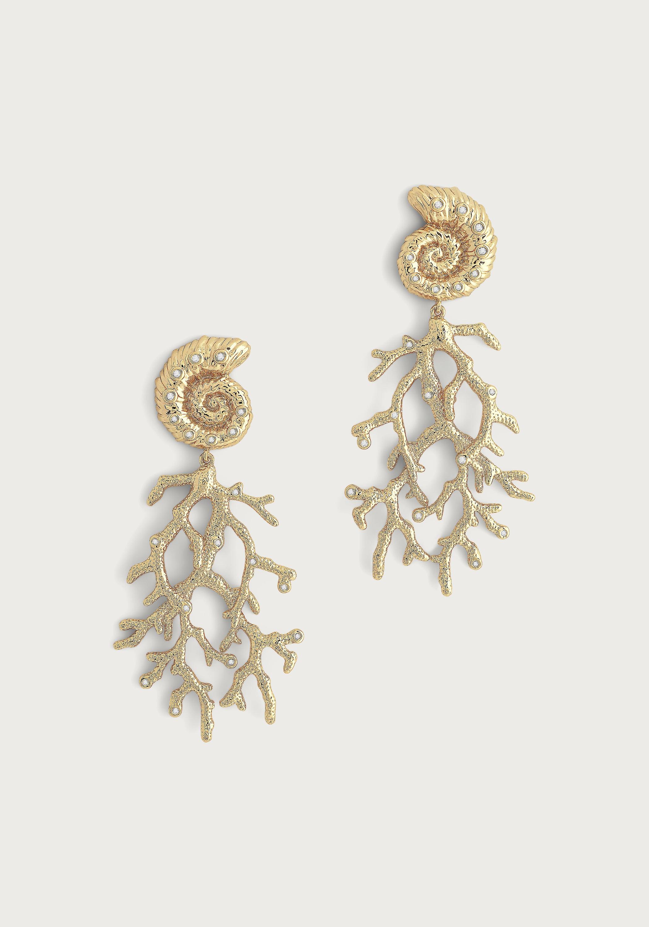 Shell With Coral Drop Earrings - Anabel Aram