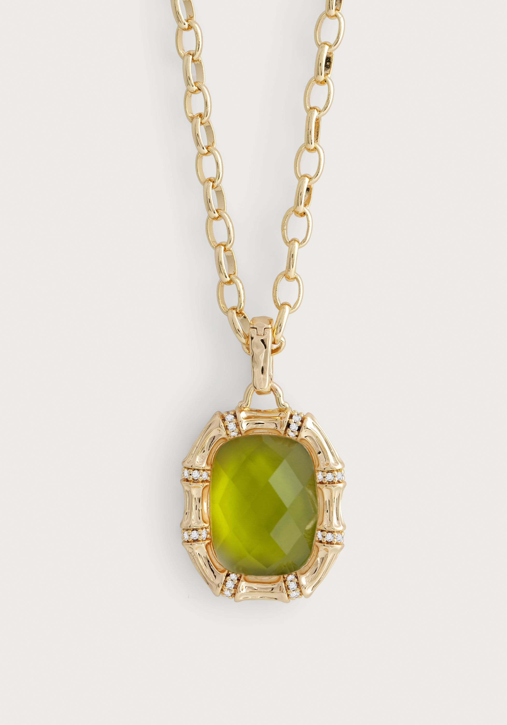 Bamboo With Stone Pendant Necklace - Gemstones