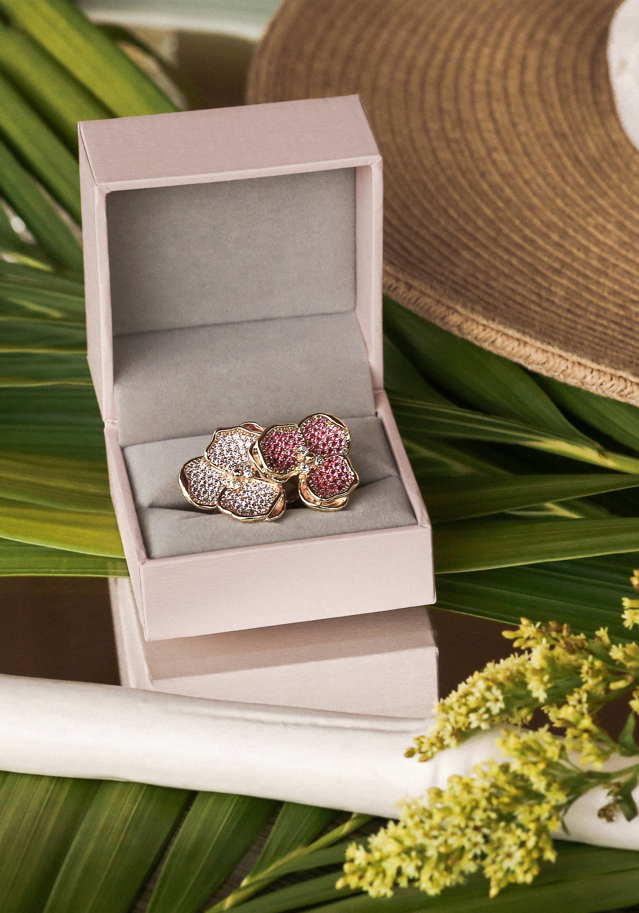 Double Orchid Pavé Ring