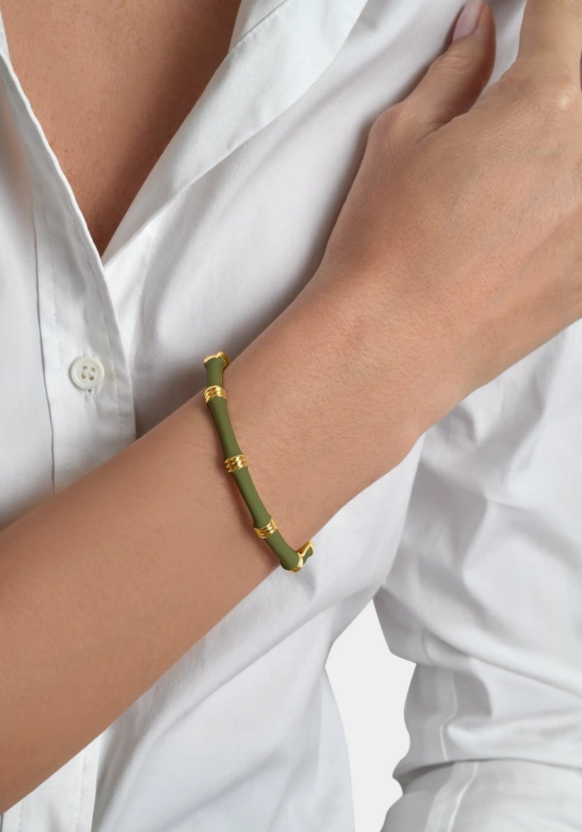 Bamboo Enameled Hinged Bangle - Anabel Aram