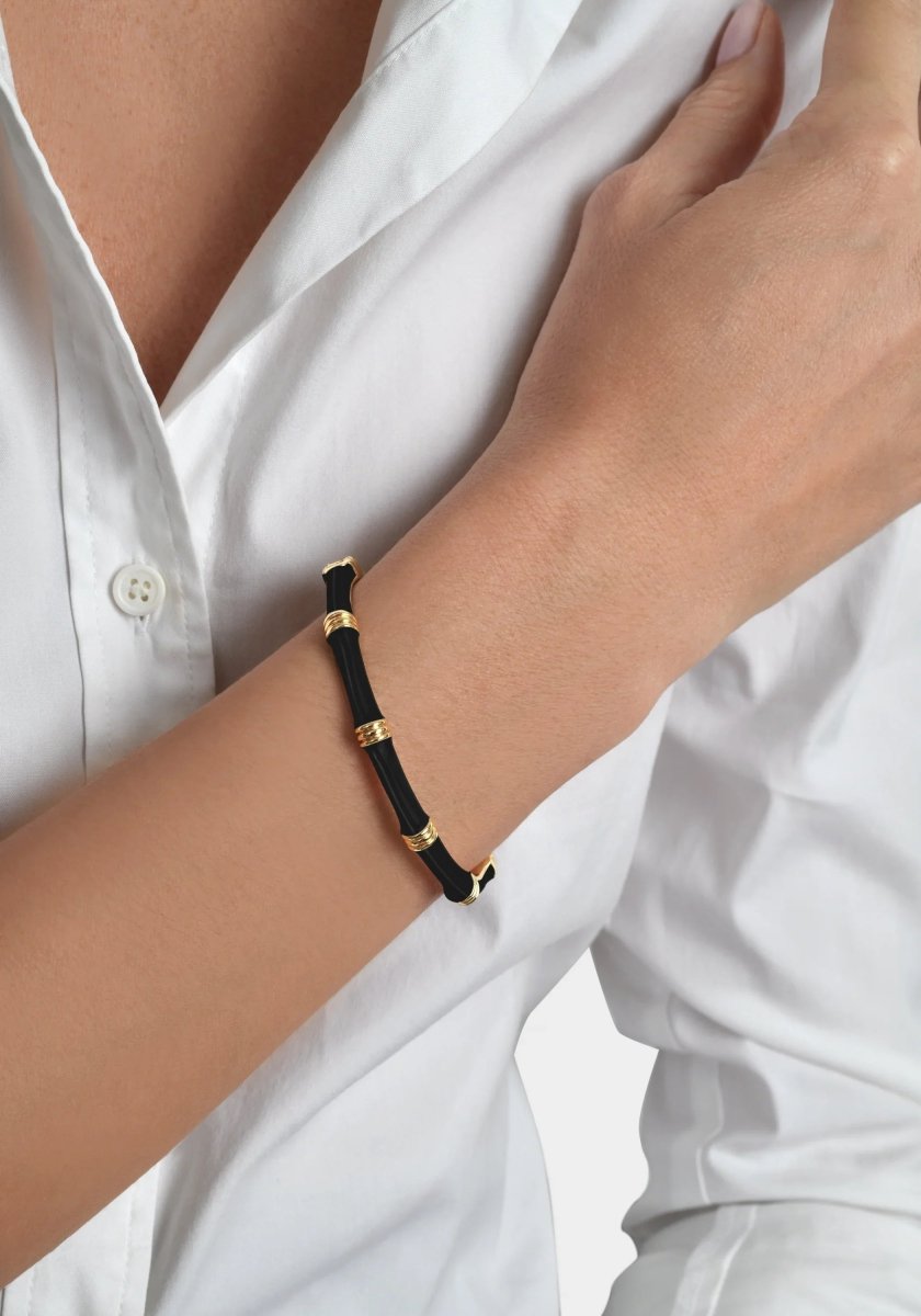 Bamboo Enameled Hinged Bangle - Anabel Aram