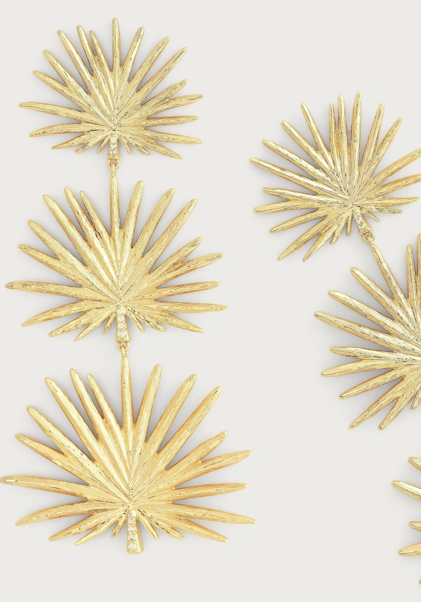 Triple Fan Palm Dangle Earrings - Anabel Aram